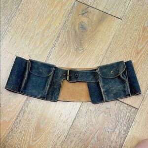 Vintage Leather Belt with Pockets